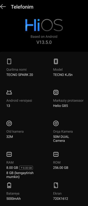 Tecno spark 20 16/256 full