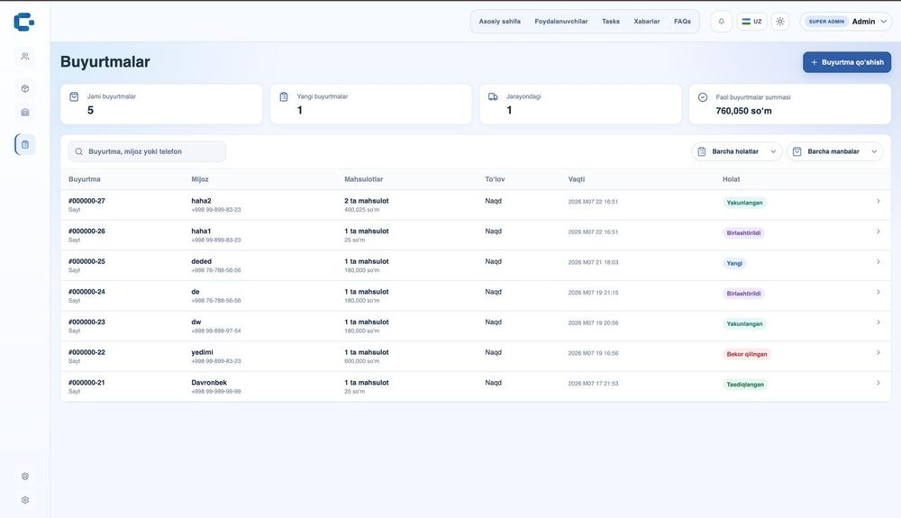 Web sayt, CRM, ERP va boshqa dasturiy xizmatlar