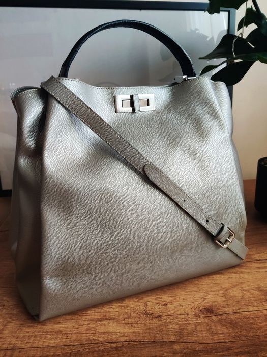 Geanta din piele gri/ argintiu
