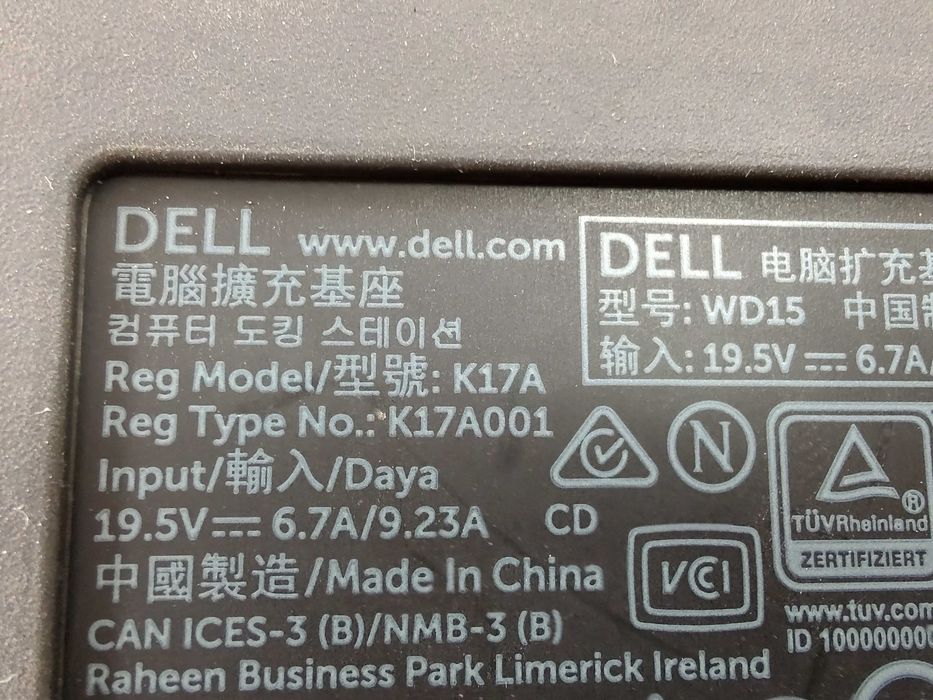 Docking Station DELL WD15 USB-C K17A 001 Thunderbolt 3