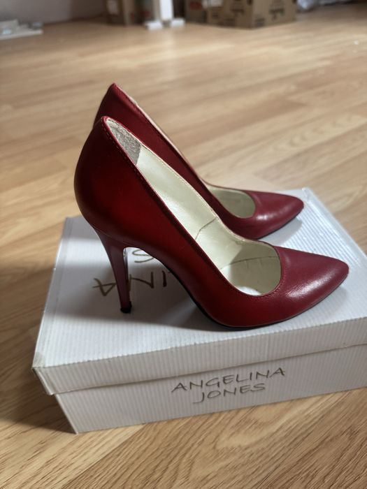 Pantofi stiletto, piele, culoare rosie, 35