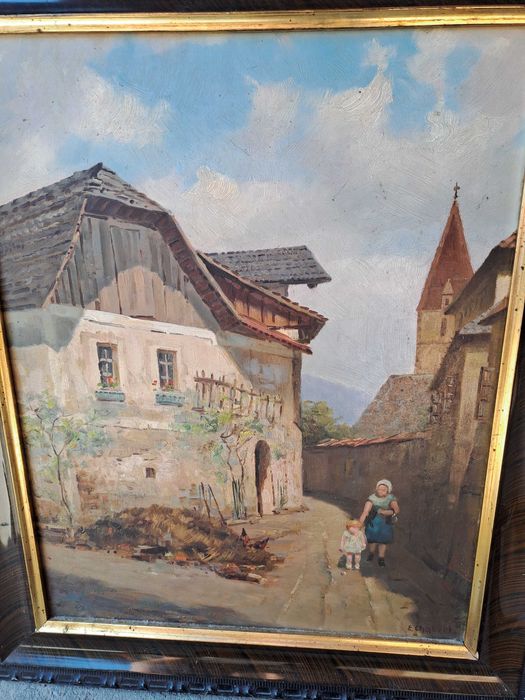 tablou pictura pe pfl semnat Egon Chabert 51/61 cm