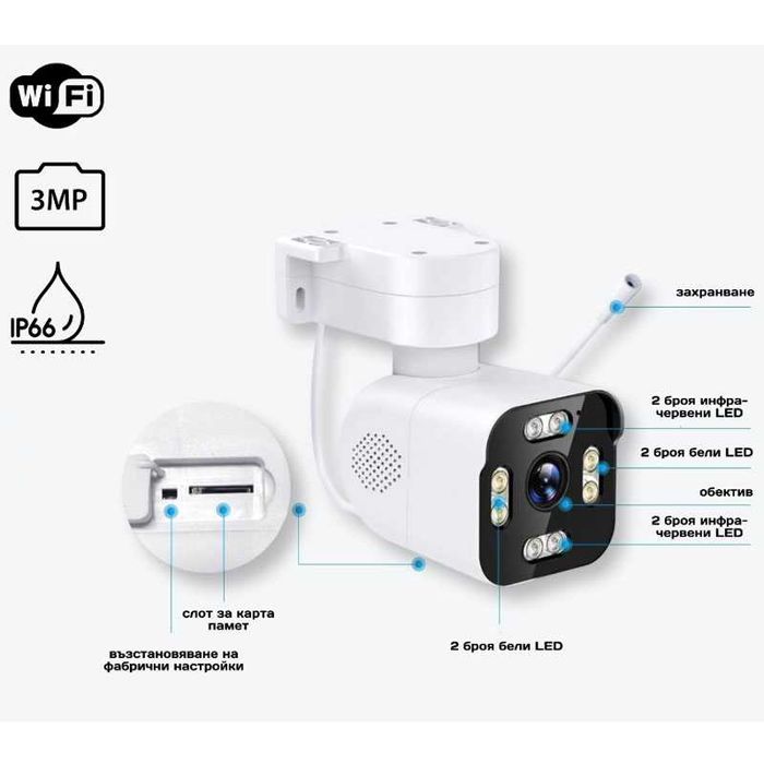 3 броя IP камери WI-FI PTZ - 3MP BULLET PRO