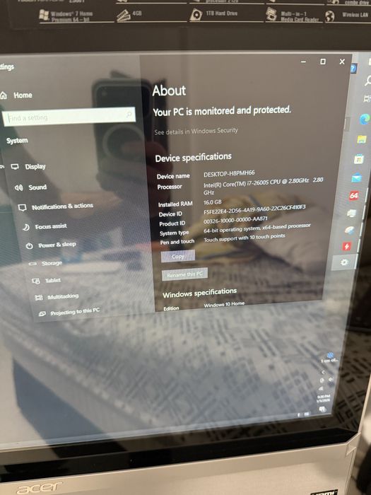 All in one Acer Z5801 touch screen