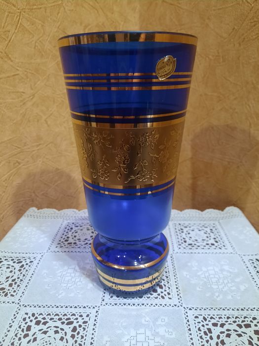 Роскошная кобальтовая ваза, Богемия, Чехословакия. Богатое золочение 2