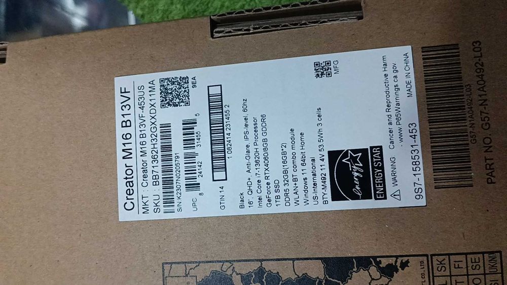 Ноутбук MSI Creator M16 13th gen. RTX 4060