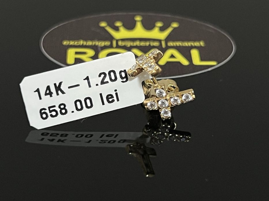 Bijuteria Royal CB : Cercei cruce aur 14K  1,20 grame