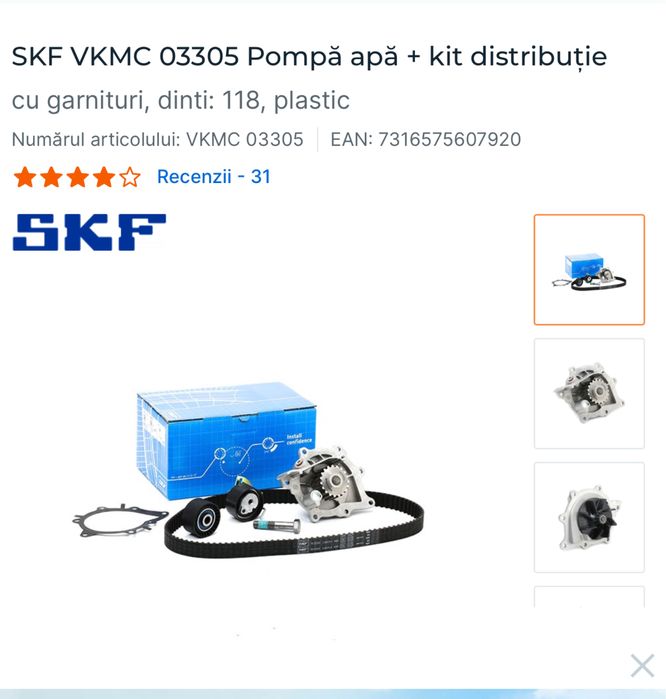 Pompa apa + kit distributie SKF  VKMC 03305