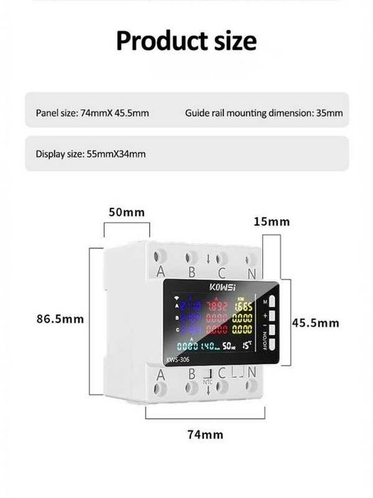 Contor electric trifazic, LCD, montaj sina DIN35, RS 485