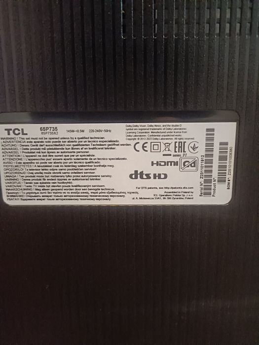 TV TCL 4K HDRTV 165 cm display defect + telecomanda originala