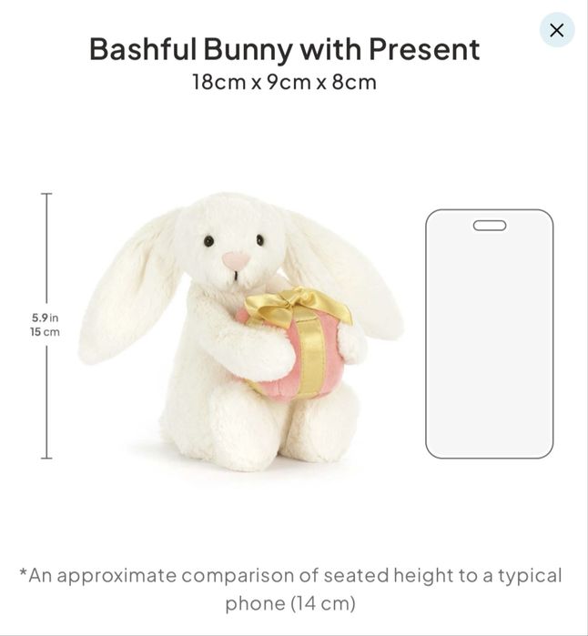 Jellycat Bashful Bunny - зайче с подарък
