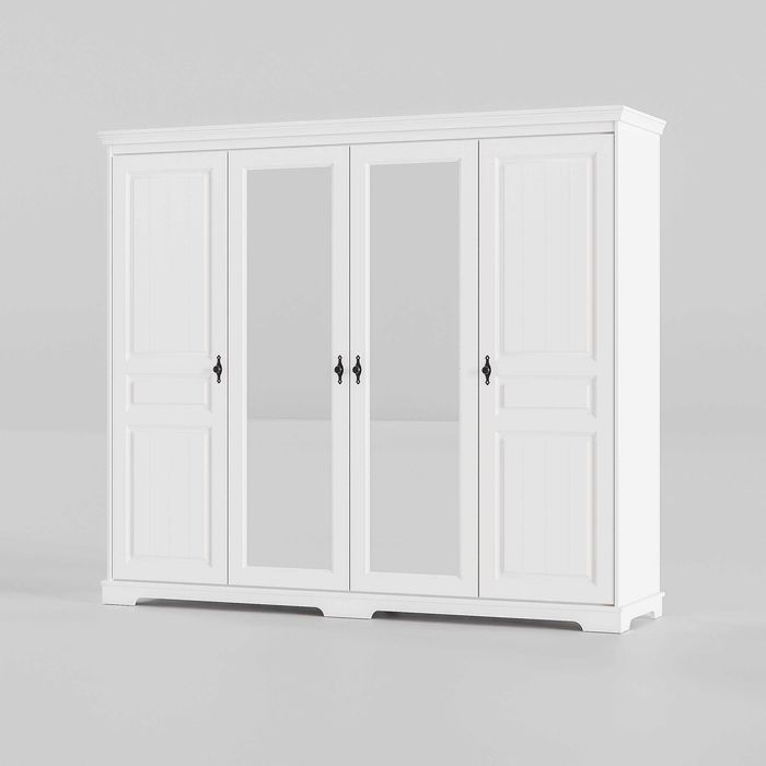 Dulap lemn masiv Cleopatra cu oglinzi, alb, 4 usi, 230,2x198x58 cm