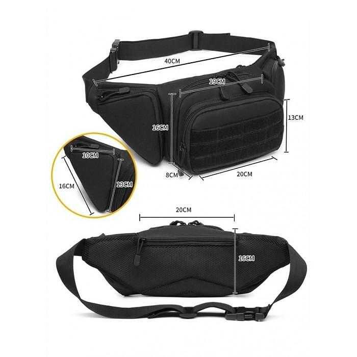 Тактическа Чанта за Кръста MOLLE Водоустойчива + 2 Нашивки и Карабинер