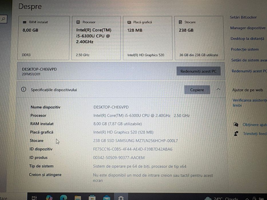 Laptop Lenovo ThinkPad T460, i5-6300U, 8GB RAM, 256GB SSD, Windows 10 Pro Ieftin (Bateria tine 2 ore)