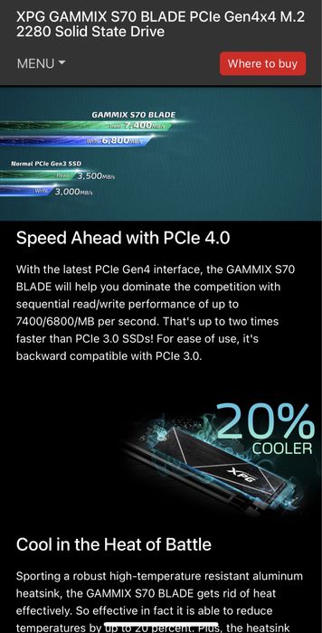 SSD XPG 1TB m.2 S70 Blade Gen.4