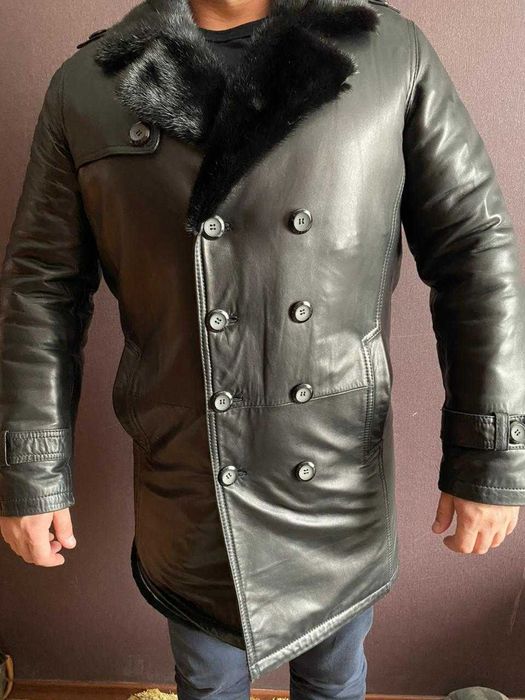 Мужская дублёнка из натуральной кожи и цигейки,