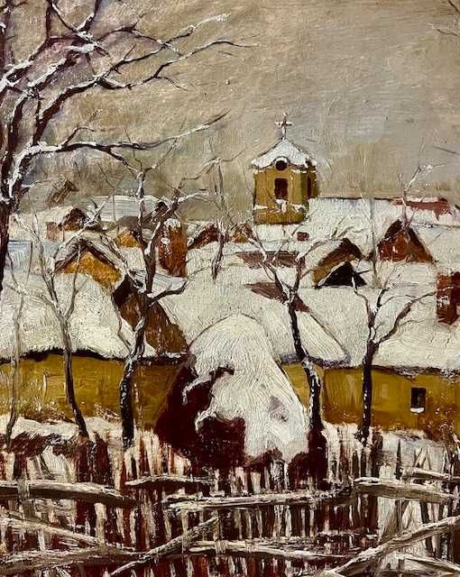 "IARNA IN SAT" SUPERB! Tablou VECHI, ulei/panza, semnat 80x60cm+Rama