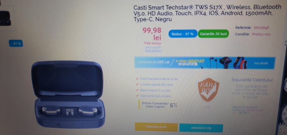 Vând căști wireless bluetooth, hd Audio...extra bass si Evo Buds!