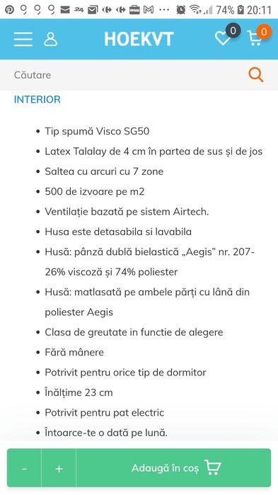 Saltea dormit Aegis 90x190 cm