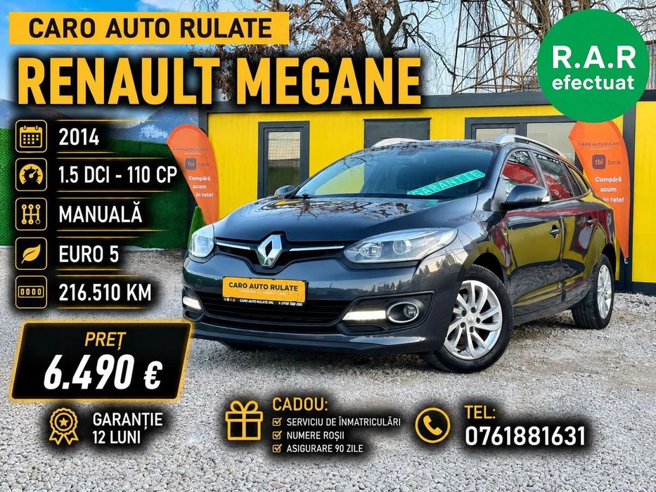 Renault Megane 2014 -1.5 Dci -110Cp - EURO 5 -Km Reali -Parc Auto -Rate -GARANTIE