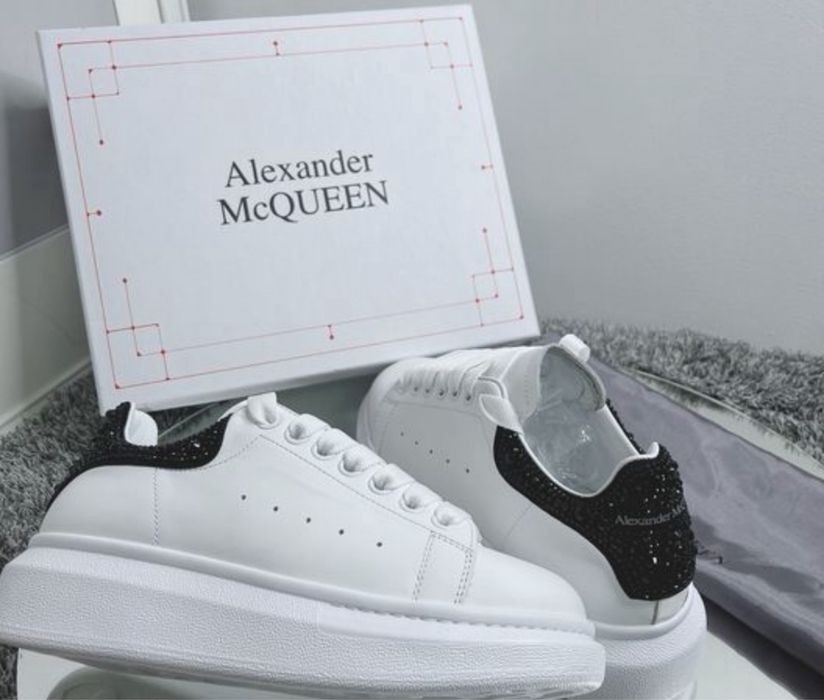 Adidasi Alexander Mcqueen CRYSTALS piele naturala white black