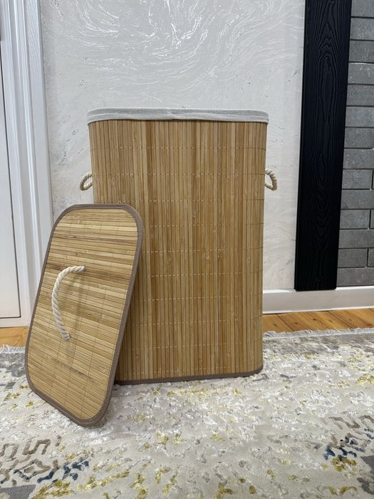 Новая корзина для белья из бамбука с крышкой | В наличии