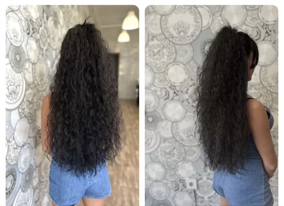 Детствена черна чуплива коса на щипки