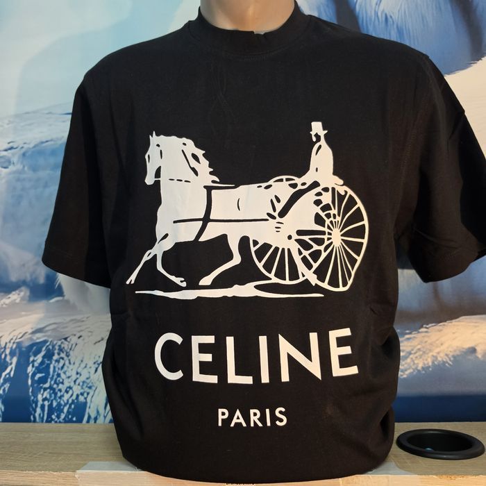 Tricou Celine negru, bumbac, unisex. marimi S-XXL. Farfetch, nou cu eticheta