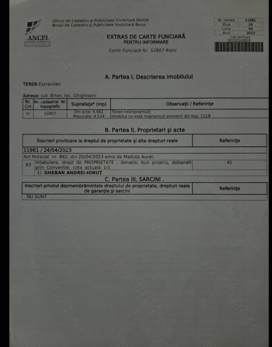 Teren la 1 km de Stei