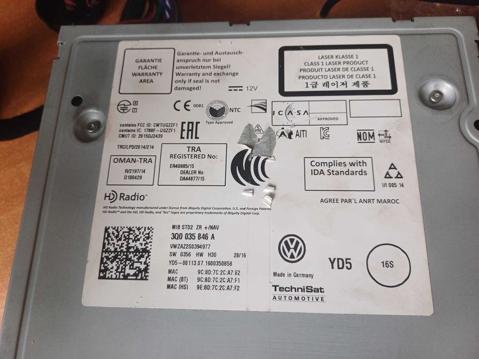 Navigatie Mib2 std2 Mib ZR VW Unitate torpedou si display ecran Golf 7