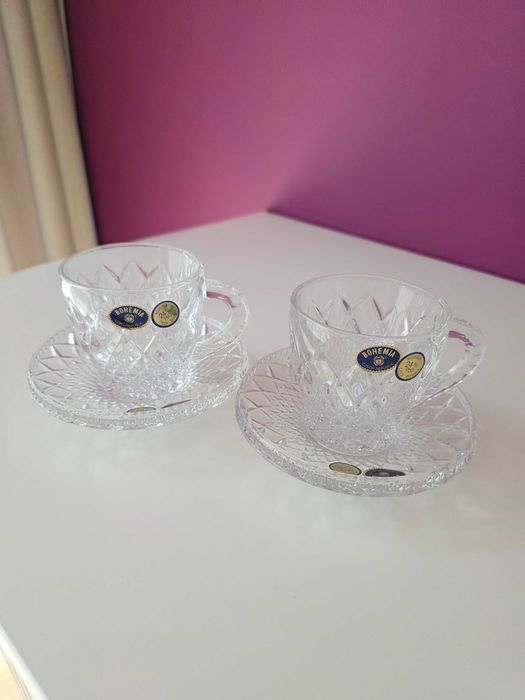 Set 2 cesti de cafea din cristal Bohemia