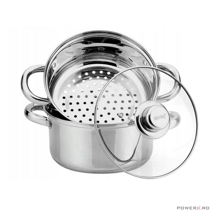 Oala pentru fiert la abur, din inox, cu capac, 2.5 litri, 18 cm,