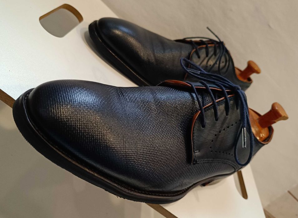 Pantofi derby 42 42.5 plain toe Coxx Corba piele naturala moale navy