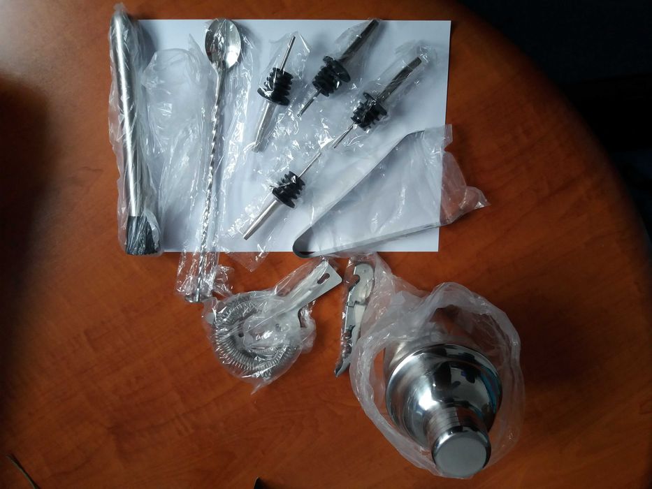 Set de barman pentru preparare cocktail-uri, inox, complet, neutilizat