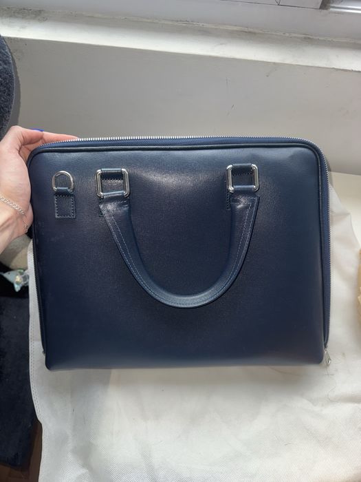 Geantă laptop / Servietă business – Piele Naturală Saffiano – Bleumarin