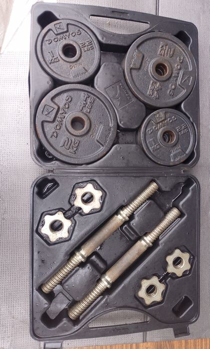 Vând set gantere, bară z+discuri fitness fontă