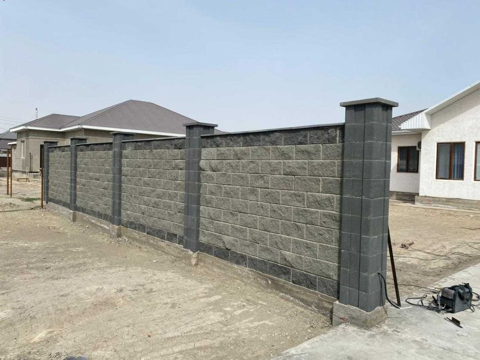 Заборный блок. Сплитерный блок. Пескоблок. Колонны забора. Атырау.