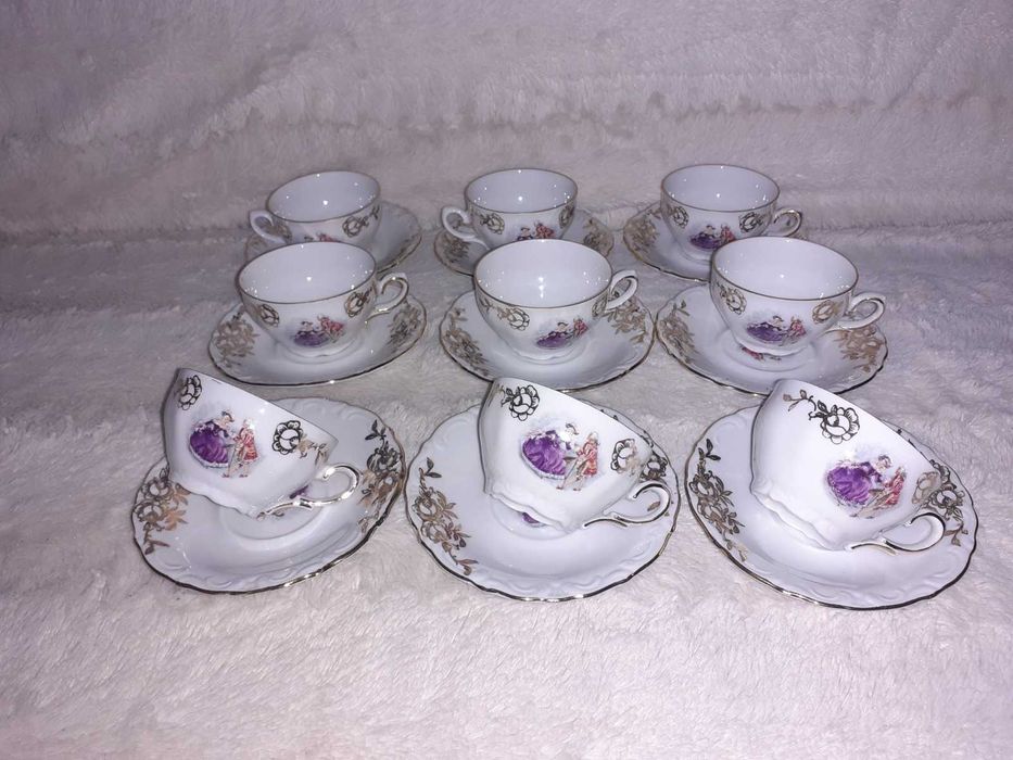 Set cafea portelan frantuzesc desen baroc 21 piese