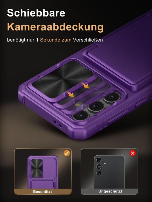 Husă Samsung Galaxy S25 FE cu 4 sloturi carduri, protecție RFID și slider cameră – Violet