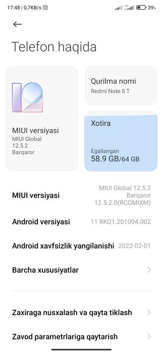 Redmi note 8 global versiya karobka dakument bor
