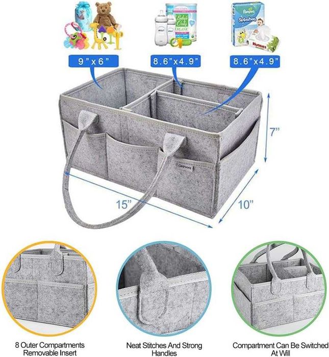 Organizator geanta pentru cosmetice si accesorii bebe gri 33x23x18