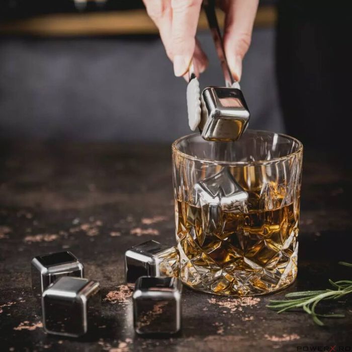 Set 8 cuburi de gheata reutilizabile, din inox, cleste, Klausberg