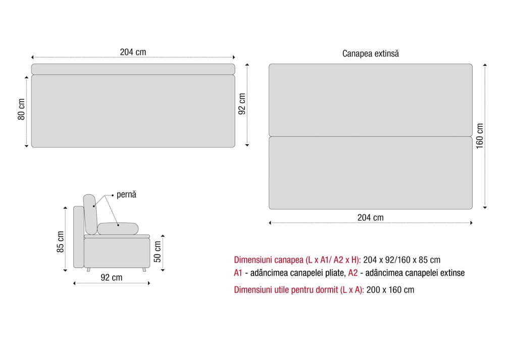 Canapea extensibila cu lada pentru depozitare