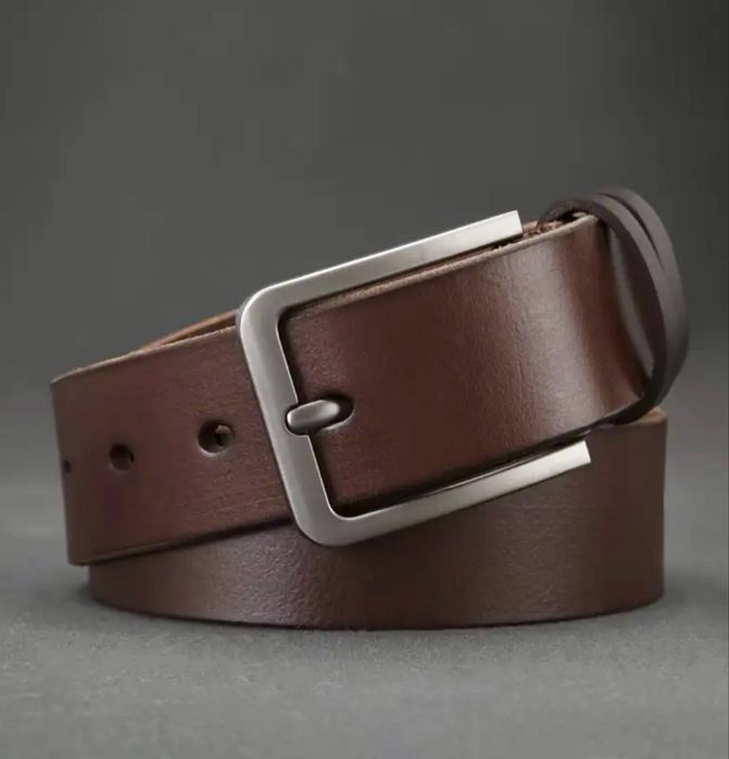 Мъжки спортно/ежедневен колан с изчистена катарама/Плътна естест. кожа