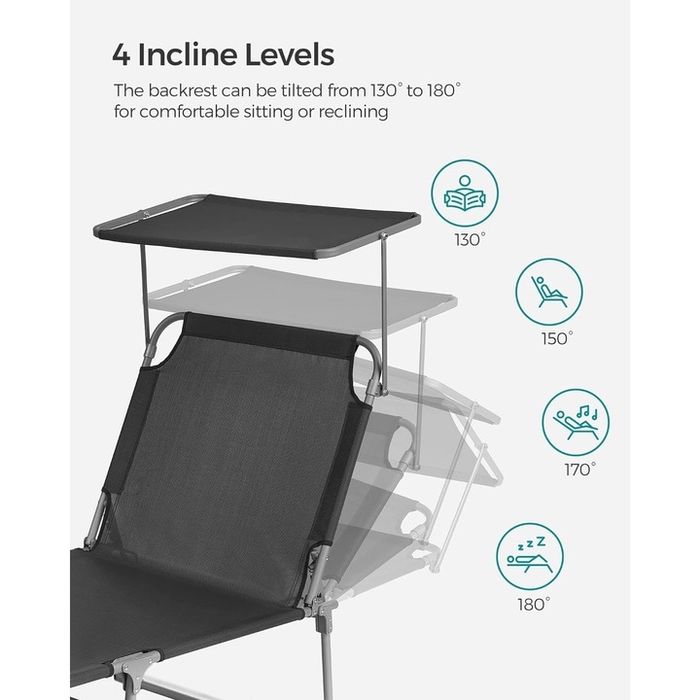 Сгъваем шезлонг SONGMICS със сенник и облегалка за глава, регулируема