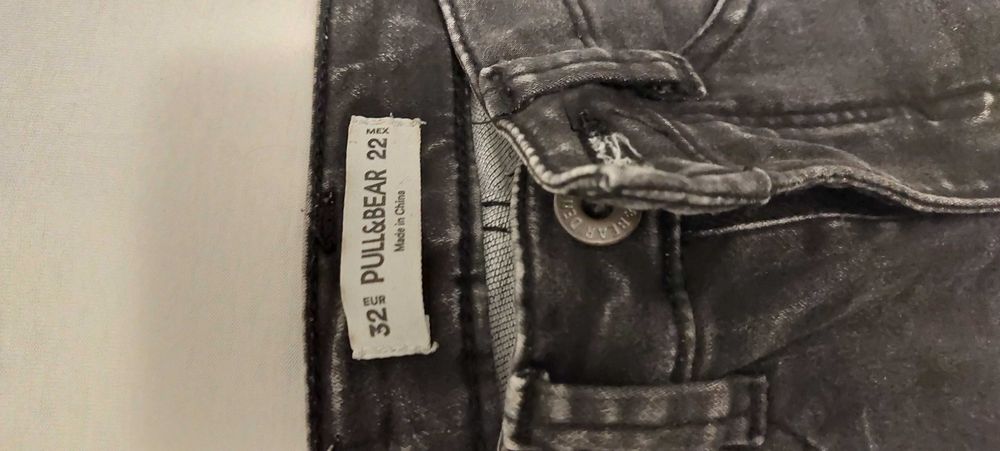 Blugi slim Pull&Bear pentru fete, gri inchis, marimea 32