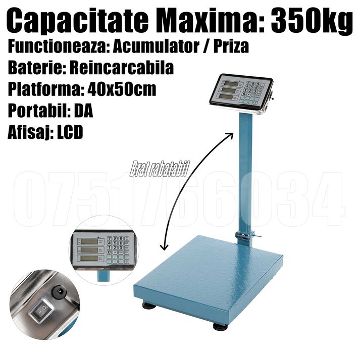 Cantar Portabil Platforma Brat Pliabil Baterie 350kg LivratGratuit AG
