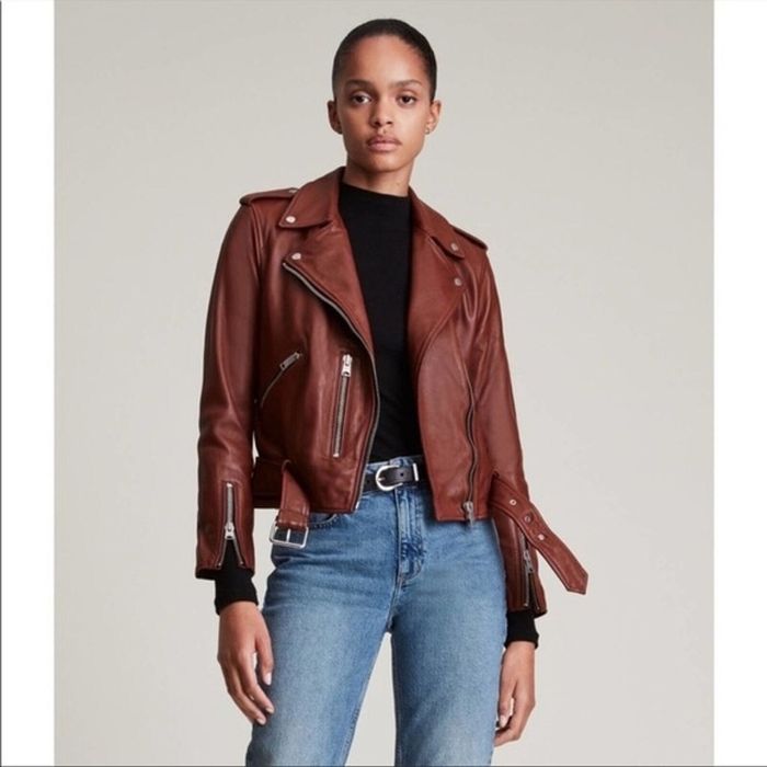 AllSaints Balfern Дамско Кожено яке Естествена Овча Кожа Кафяво XS