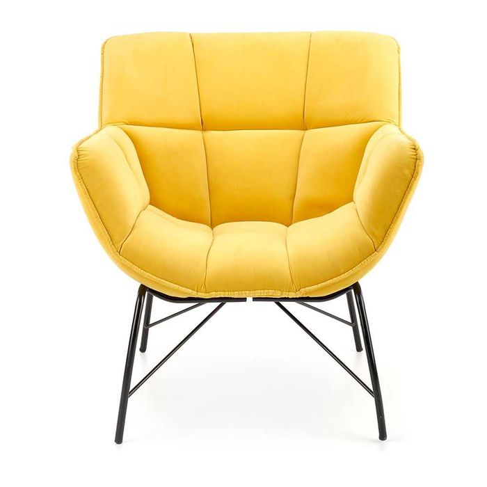 Жълто кресло с дамаска от кадифе и метални крака, Ново