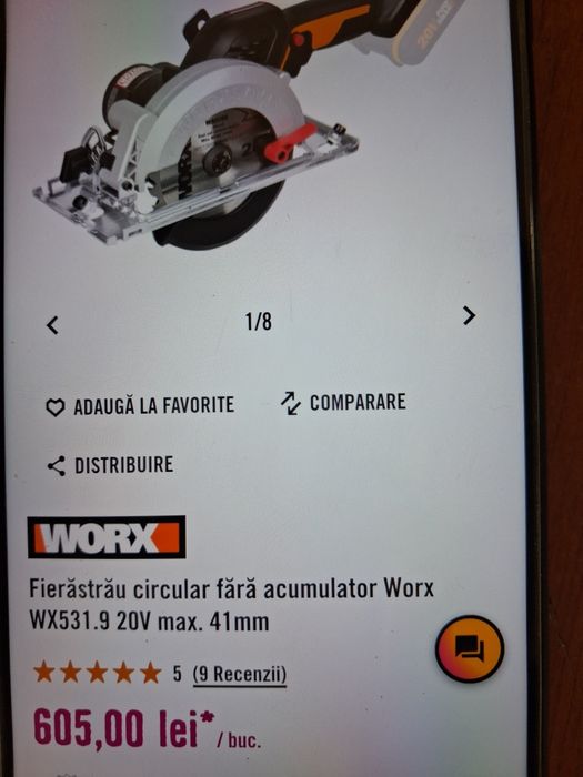 Circular de mana cu acumulator Worx